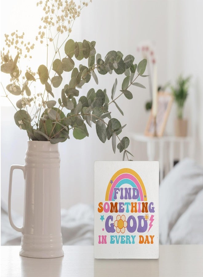 kunlisa Groovy Find Something Good in Every Day Retro Flower Rainbow Wooden Box Sign Desk Decor,Positive Quote Wood Block Plaque Box Sign for Home Girls Room Dorm Wall Shelf Tabletop Decoration - Image 4